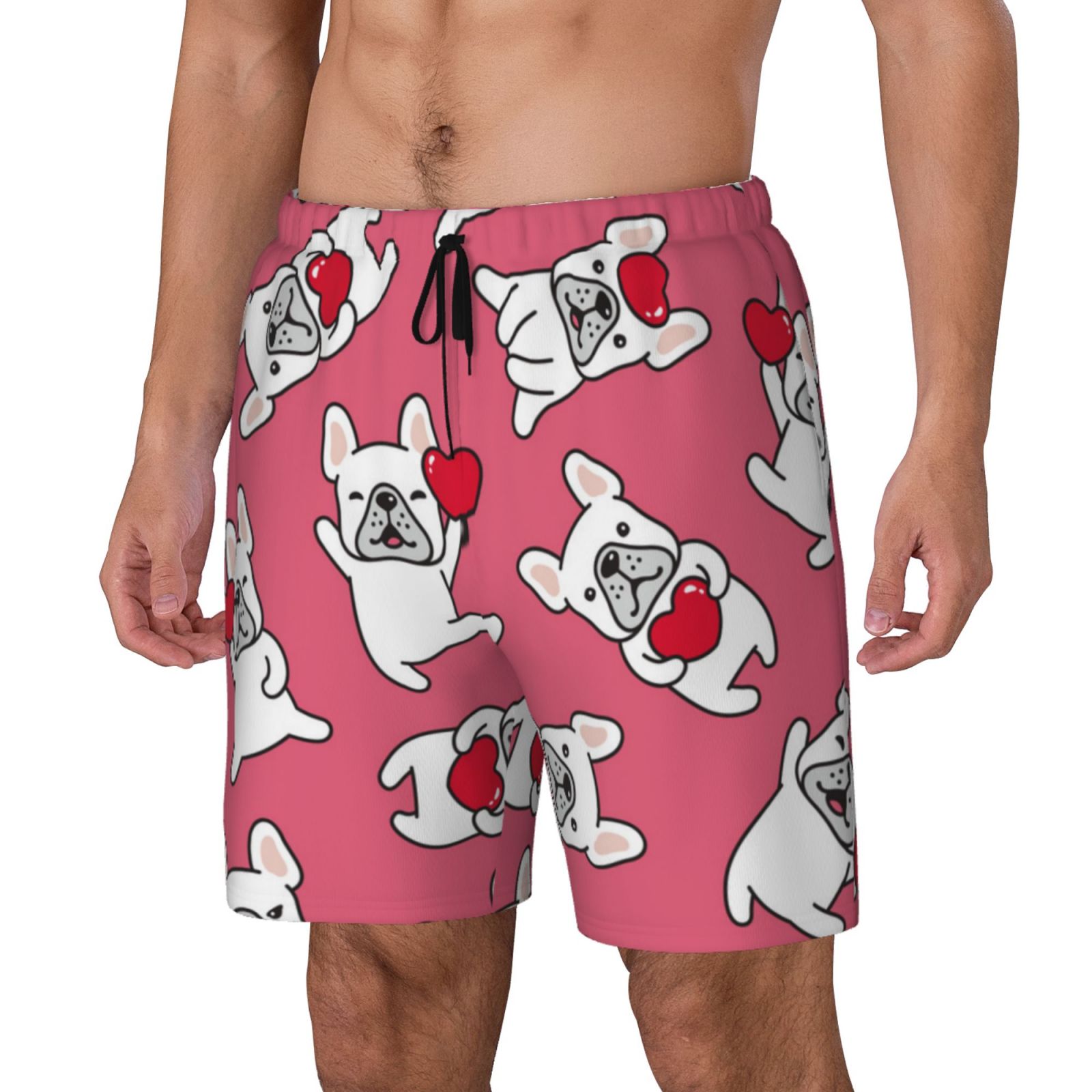 Zufioo French Bulldog Mens Swimsuit Trunks with Compression Liner,Quick