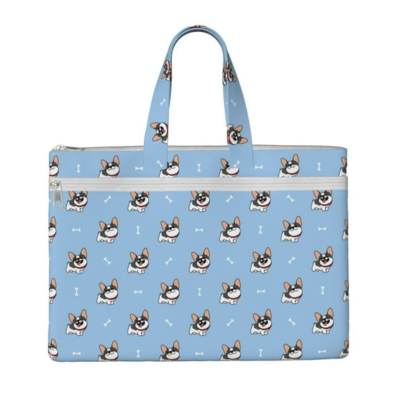 Zufioo French Bulldog2 Print Canvas Hand-Held Document Bag, Zippered Document Storage Bag, Suitable for Office Book Document Bag