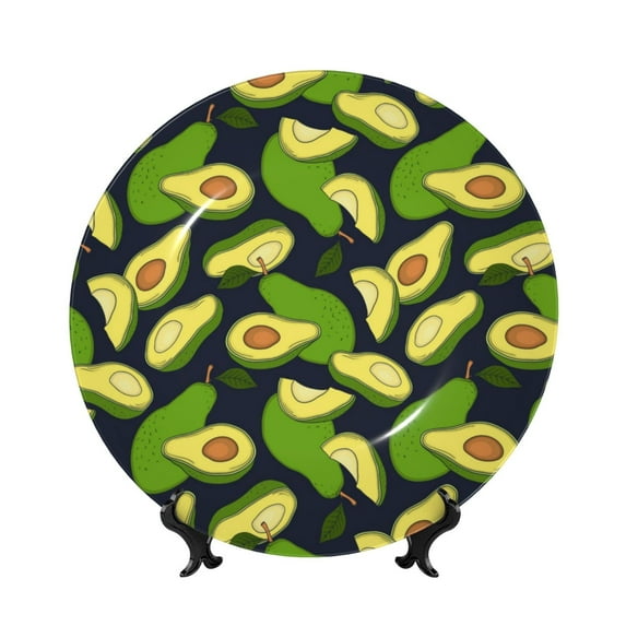 Zufioo Fresh Avocado Print Bone China Decorative Plate, Ceramic Dinner Plate with Stand Ceramic Decoration Homewares-7in