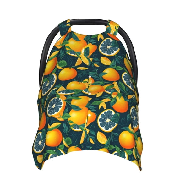 Zufioo Fresh Orange Print Baby Stroller Seat Nursing Cover, Baby Stroller Canopy Seat Cover Breastfeeding Cover, Suitable for Indoor and Outdoor-One Size