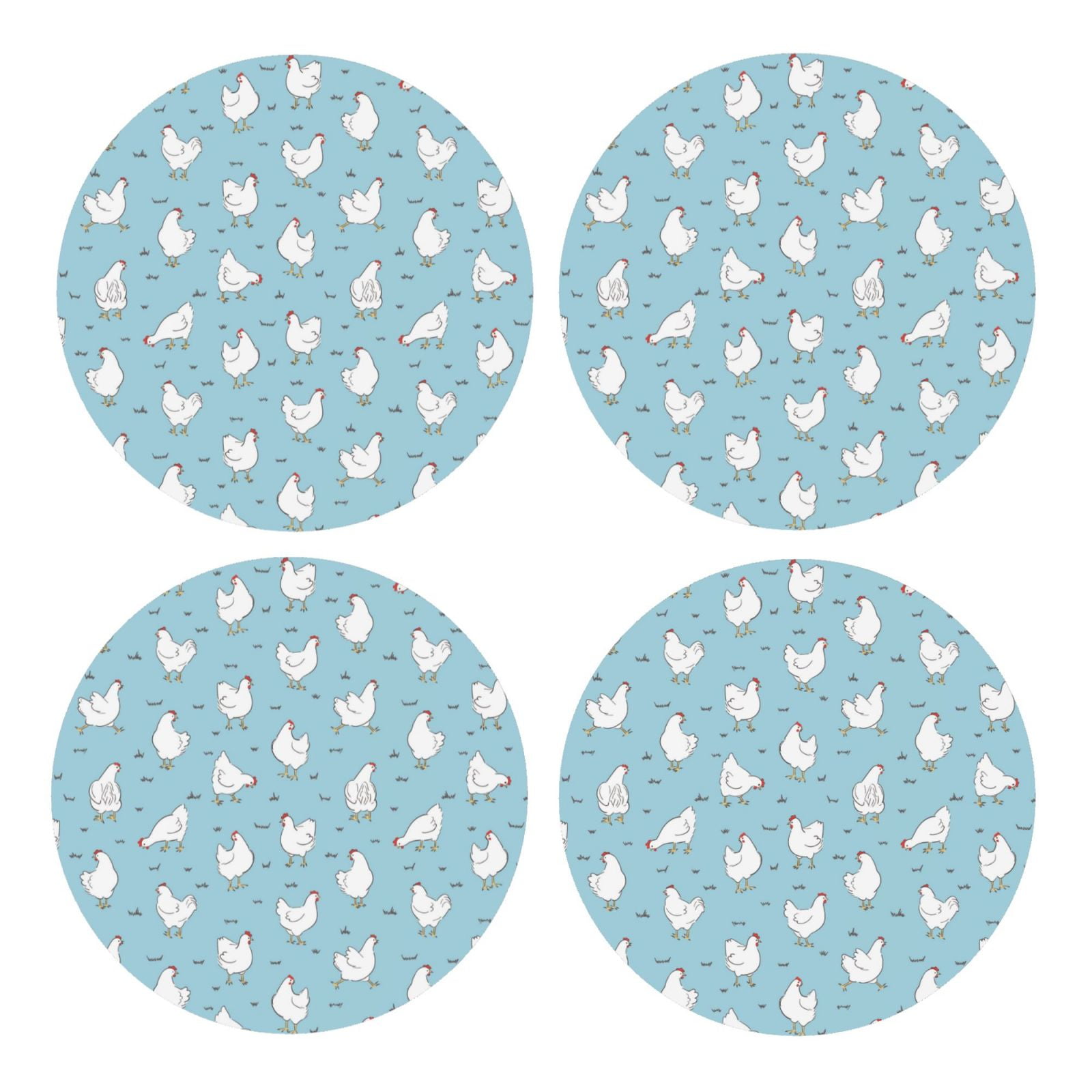 Zufioo Funny Chicken 4 PCS MDF Cork Coasters,4 inches Round Cup