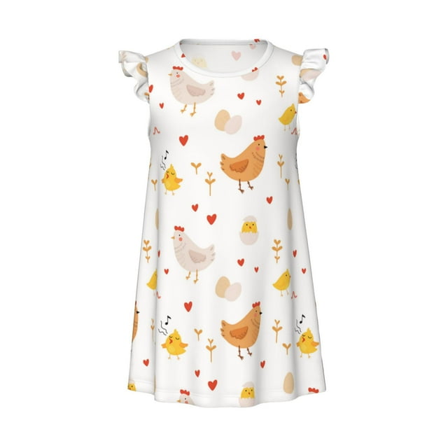 Zufioo Funny Chicken Girls Nightgowns Toddler Girl Pajamas Soft & Cute