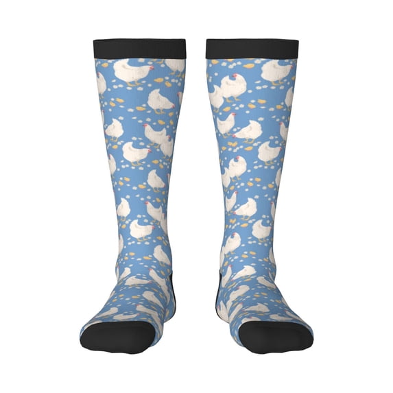 Zufioo Funny Chicken Print Long High Thigh Socks Knee-High Warm Stocking Women Boot Sock Leg Warmer High Socks for Daily Wear, Cosplay