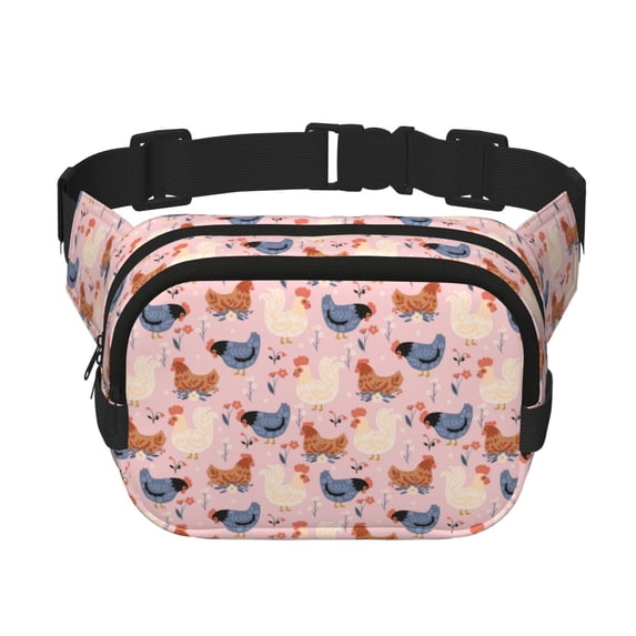 Zufioo Funny Chicken Print Square Double Layer Waist Bag, Durable & Stylish Fanny Pack with Zippered Pockets and Adjustable Strap for Outdoor & Daily