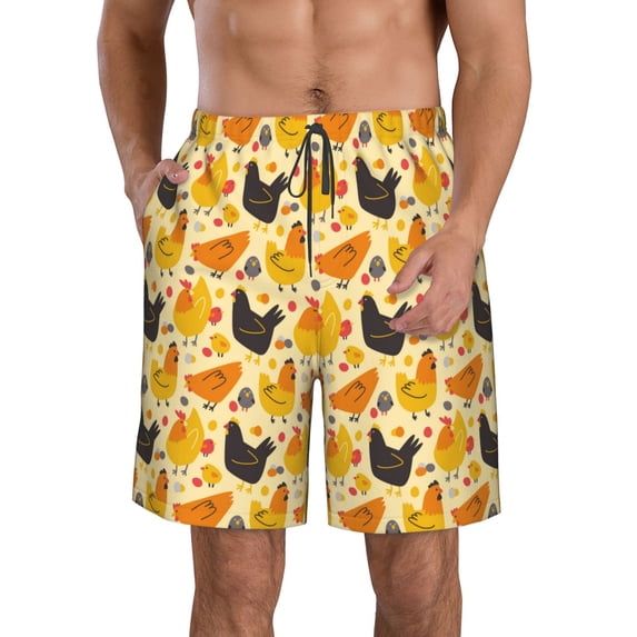 Zufioo Funny Chicken for Men's Casual Beach Shorts, Sports Fitness Quick-drying Drawstring Shorts with Pockets for Home Wear-XX-Large