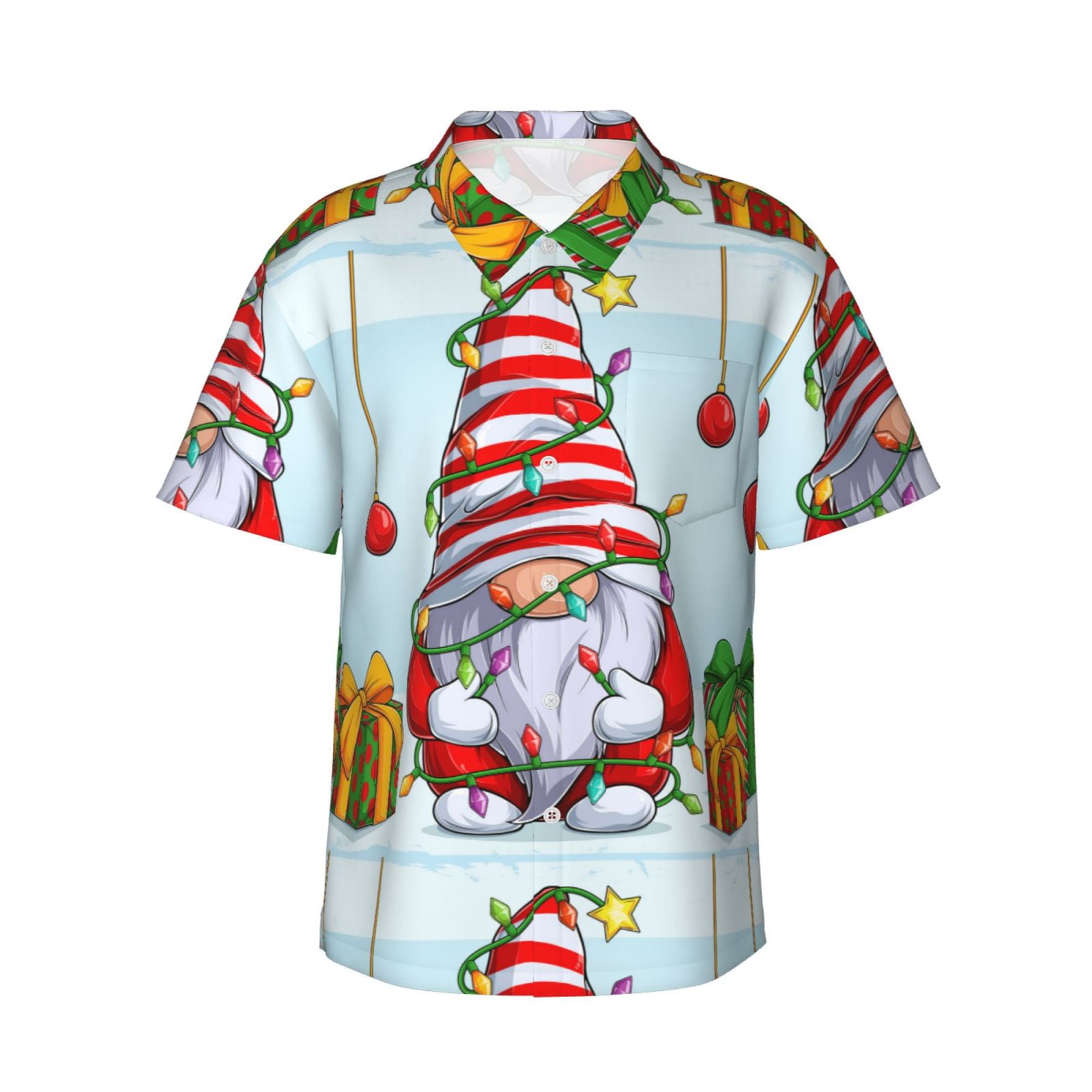 Zufioo Funny Christmas Gnome Hawaiian Shirt for Men,Beach Shirts