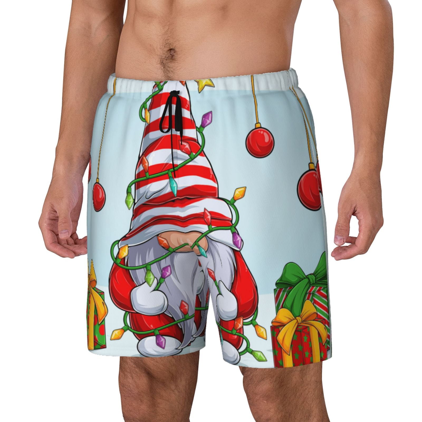 Zufioo Funny Christmas Gnome Mens Swimsuit Trunks with Compression
