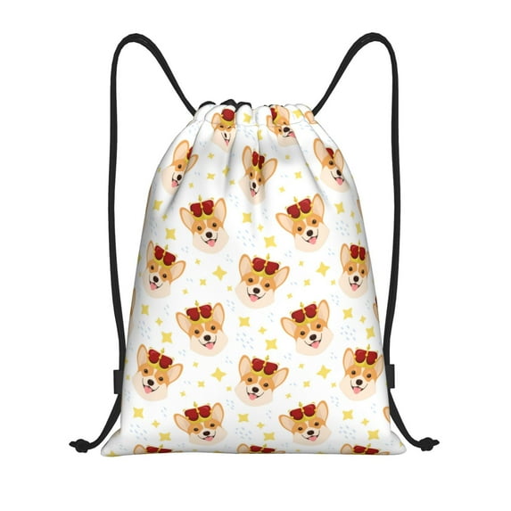 Zufioo Funny Corgi Sports Cinch Sack Gym String Bags Machine Washable Heavy Duty String Backpack for Men Women-Small