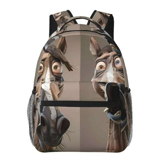Zufioo Funny Horse Faces Expressions Print Casual Student Backpack, Adjustable Shoulder Straps Multi-Function Multi-Pocket Sports Bag Travel Backpack, Unisex-One Size