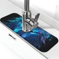 Zufioo Futuristic Blue Light Wolf Kitchen Sink Splash Guard, Faucet Mat
