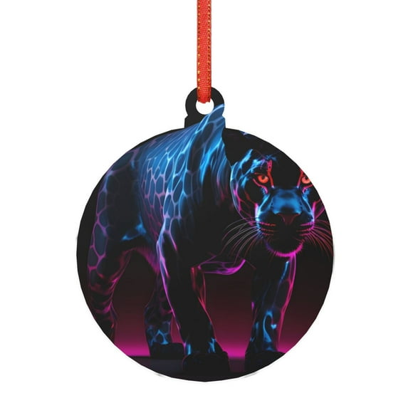 Zufioo Futuristic Purple Panther Print Large Acrylic Christmas Ornaments, Suitable for Christmas Tree Christmas Holiday Party Pendant Decorations-Round Shape