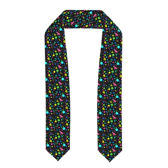 Zufioo Geometric 1980s Styled Print Graduation Shawl Ribbon, Graduation Ribbon for Male and Female Graduates-Flattened