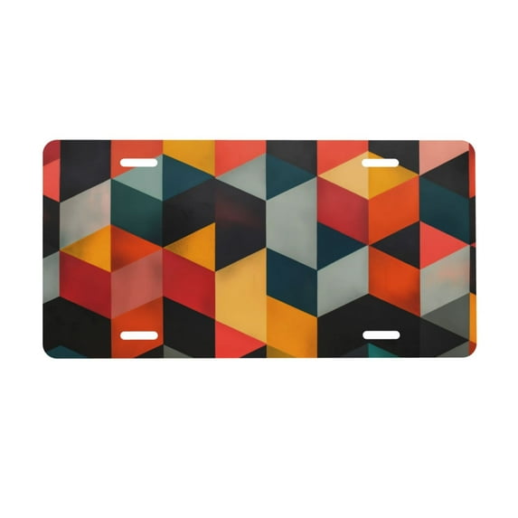 Zufioo Geometric Cube Pattern Art Print Car Aluminum Front License Plate, 12x6 Inch Decorative Personalized Car License Plate Car Accessories