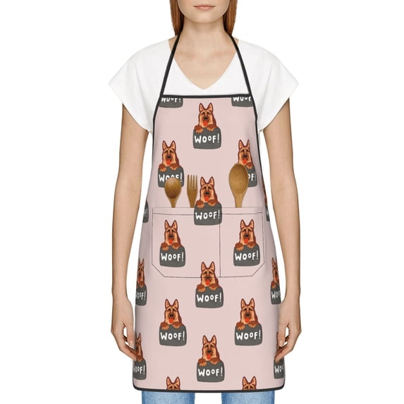 Zufioo German Shepherd Dog for Lock Hem Apron with Pockets, Stain and Oil Proof Tie-down Apron for Cooking Barbecue Restaurant, Unisex-One Size