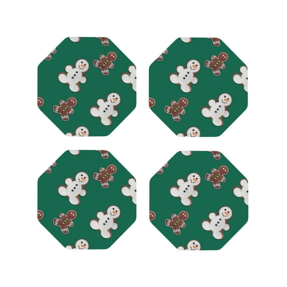 Zufioo Gingerbread Snowman Cookies Print Leather Coaster Set, Decorative PVC Coasters 4-pack - Scald and Stain-resistant, Suitable for Home, Cafes, Restaurants-Octagon