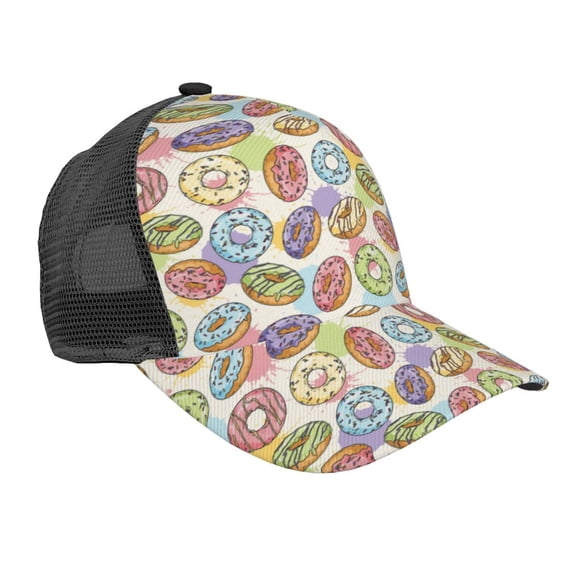 Zufioo Glazed Donuts Print Mesh Baseball Cap, Adjustable Sport Travel Hat Accessory for Men and Women