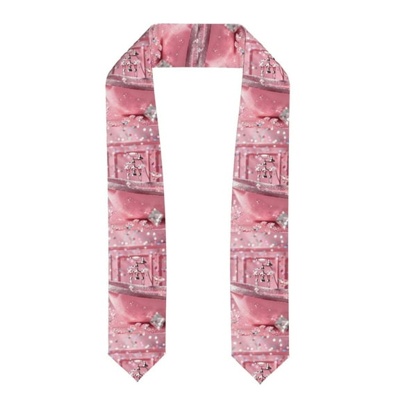 Zufioo Glittering Pink Bathtub Print Graduation Shawl Ribbon, Graduation Ribbon for Male and Female Graduates-Flattened