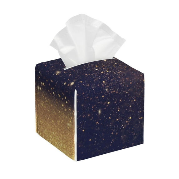 Zufioo Gold Black Glitter Tissue Box Cover, Tissue Box Cover Holder Square PU Leather for Bathroom Vanity, Countertops, Dressers, Night Stand, Parlors and Offices