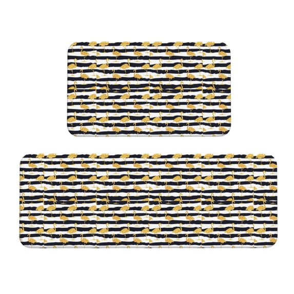 Zufioo Gold Flamingo 2PCS Kitchen Mats for Floor,Home Decor Cushion, 2PCS Kitchen Rugs,Anti Fatigue Mats for Kitchen Floor,Waterproof Kitchen Rug Set