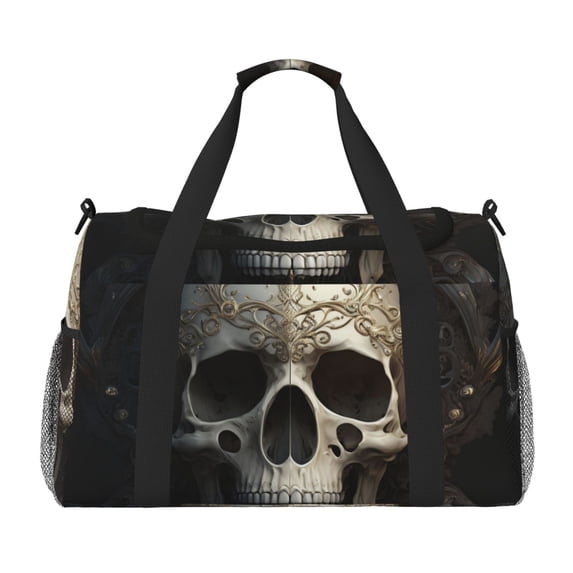 Zufioo Gold Pattern Skull Print Hand-Held Messenger Travel Bag, Business Travel Luggage Bag Overnight for Men and Women
