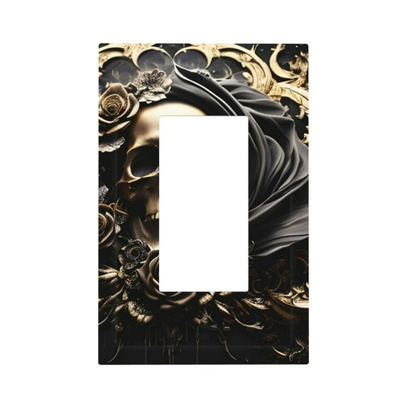 Zufioo Gold Rose Skull Print Switch Wall Plate, Dustproof and Heat-resistant Decorative Wall Switch Cover, Suitable for Residential and Commercial Areas-Mid-size