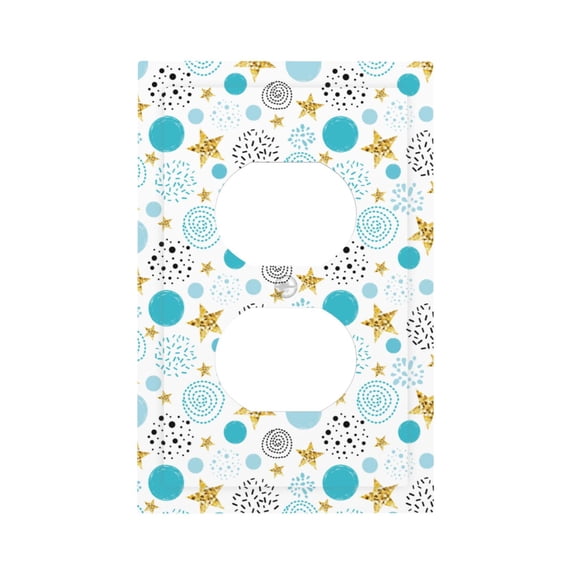 Zufioo Gold Stars Blue Dots Pattern Print Switch Wall Plate, Dustproof and Heat-resistant Decorative Wall Switch Cover, Suitable for Residential and Commercial Areas-Mid-size