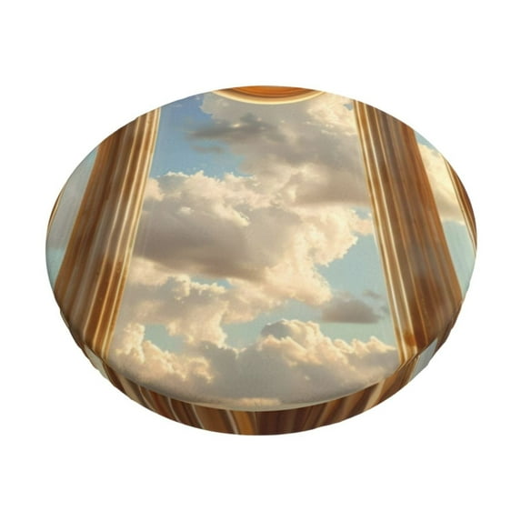 Zufioo Golden Drapes Pillars Clouds Print Round Bar Chair Cushion Cover, Elastic Round Stool Protector, Dustproof and Non-slip Bar Kitchen Restaurant Chair Mat-13 inch