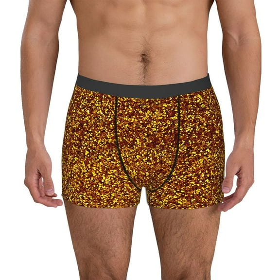 Zufioo Golden Glitter Print Men's Boxer Briefs, Moisture Wicking Boxer Briefs Underwear-Medium
