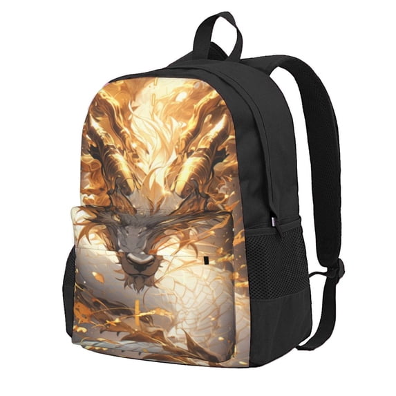 Zufioo Golden Horned White Dragon Pattern Adult Backpack,Wear-resistant and Breathable Multi-pocket Backpack, Suitable for Travel, Business and Outdoor Activities