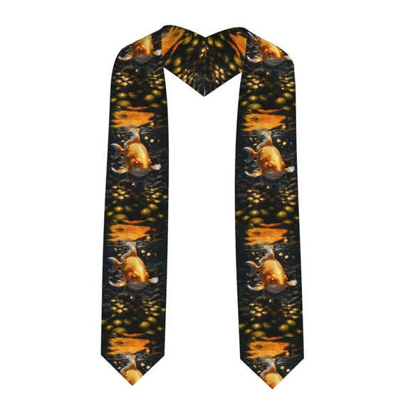 Zufioo Golden Koi And Treasure Print Graduation Shawl Ribbon, Graduation Ribbon for Male and Female Graduates-Sharp Corner