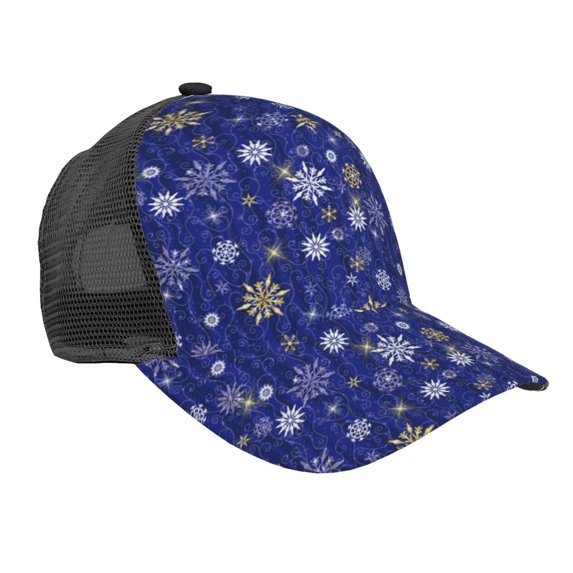 Zufioo Golden Snowflakes Royal Blue Print Mesh Baseball Cap, Adjustable Sport Travel Hat Accessory for Men and Women