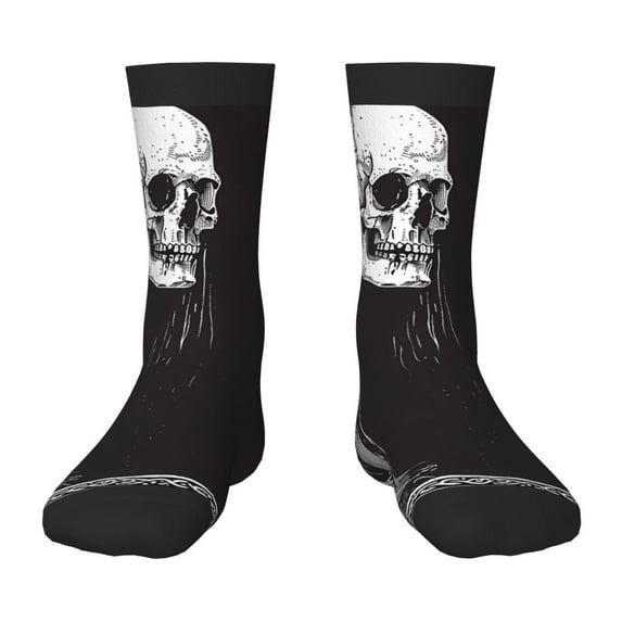 Zufioo Gothic Skull Drape Print Children's Mid-tube Socks, Contrast Color High Elastic Sports Socks - Sweat-absorbent, Warm, Suitable for Children Aged 6-10
