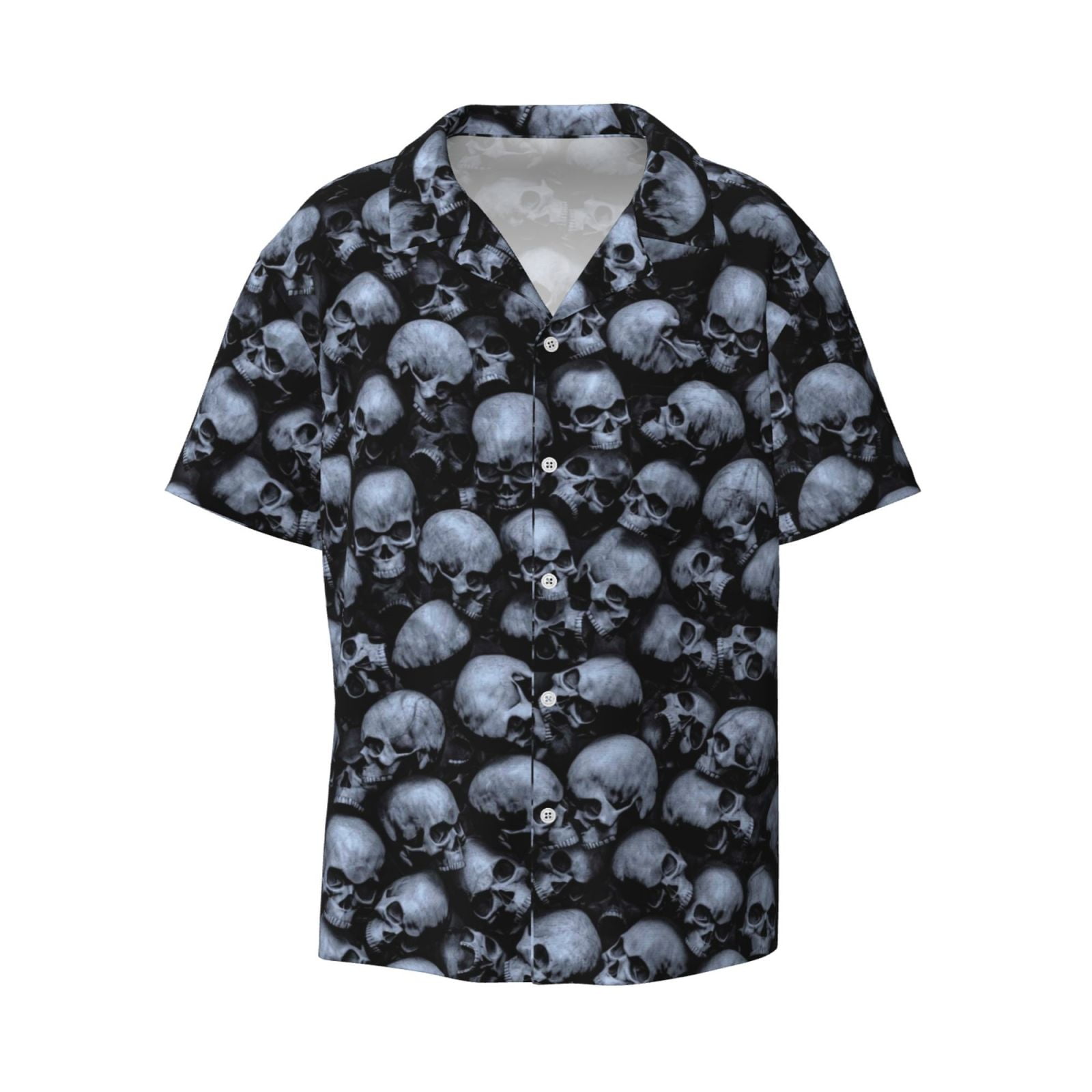 Zufioo Gothic Skull Print Mens Button Down Short Sleeve Shirt,Classic