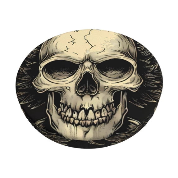 Zufioo Gothic Winged Skull Print Round Bar Chair Cushion Cover, Elastic Round Stool Protector, Dustproof and Non-slip Bar Kitchen Restaurant Chair Mat-12 inch