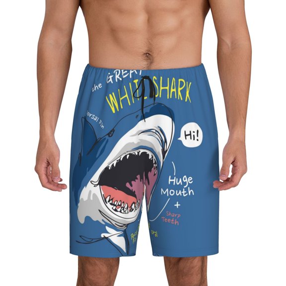 Zufioo Great White Shark Print Men's Short Pajamas, Home Wear Pocket Summer Pajamas-XX-Large