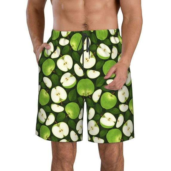 Zufioo Green Fruit for Men's Casual Beach Shorts, Sports Fitness Quick-drying Drawstring Shorts with Pockets for Home Wear-Medium