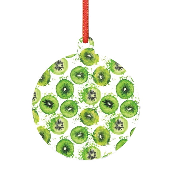 Zufioo Green Kiwi Print Large Acrylic Christmas Ornaments, Suitable for Christmas Tree Christmas Holiday Party Pendant Decorations-Round Shape