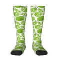 Zufioo Green Various Lemons Print Long High Thigh Socks KneeHigh Warm