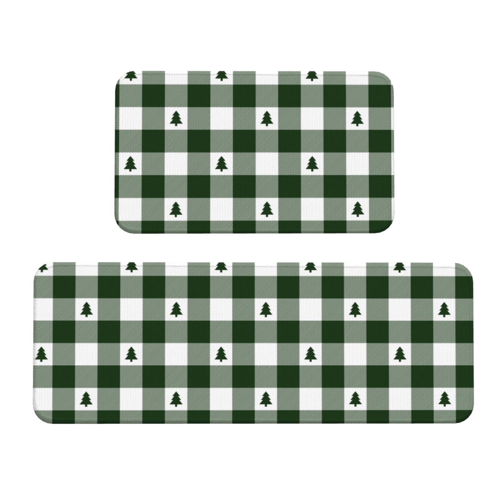 Zufioo Green White Lumberjack Plaid 2PCS Kitchen Mats for Floor,Home