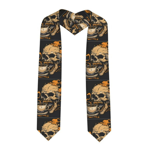 Zufioo Grim Coffee Skull Print Graduation Shawl Ribbon, Graduation Ribbon for Male and Female Graduates-Sharp Corner