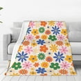 Zufioo Groovy Daisy Flowers Fleece Blanket Queen Size,Plush Bed Blanket