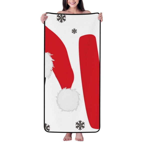 Zufioo HOHOHO Christmas Print Coral Fleece Bath Towel 27x55 Inches, Absorbent and Quick-drying Bath Towel, Suitable for Adults and Children