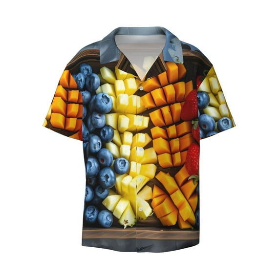 Zufioo Halloween Fruit Platter Print Mens Button Down Short Sleeve Shirt,Classic Plaid Shirt,Mens Accessories Fashion Shirt-Small