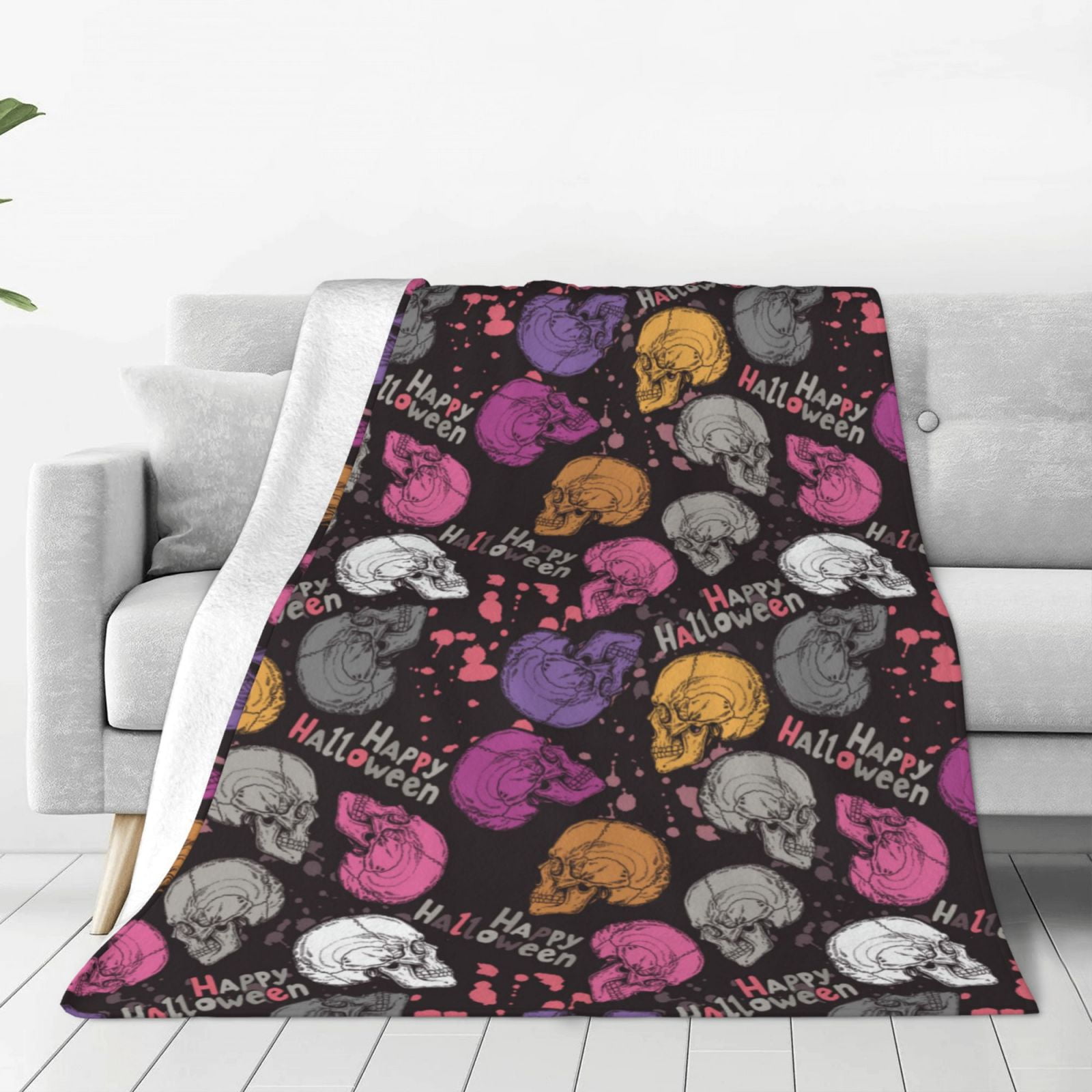 Zufioo Halloween Skeleton Fleece Blanket Queen Size,Plush Bed Blanket