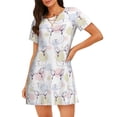 thumbnail image 1 of Zufioo Hand Drawn Rabbit Print Women's Nightgown, Round Neck Short-sleeved Pajamas, Home Wear Suitable for Home and Outing, 1 of 6