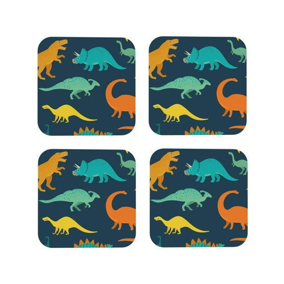 Zufioo Hand Drawn Seamless Print Leather Coaster Set, Decorative PVC Coasters 4-pack - Scald and Stain-resistant, Suitable for Home, Cafes, Restaurants-Square