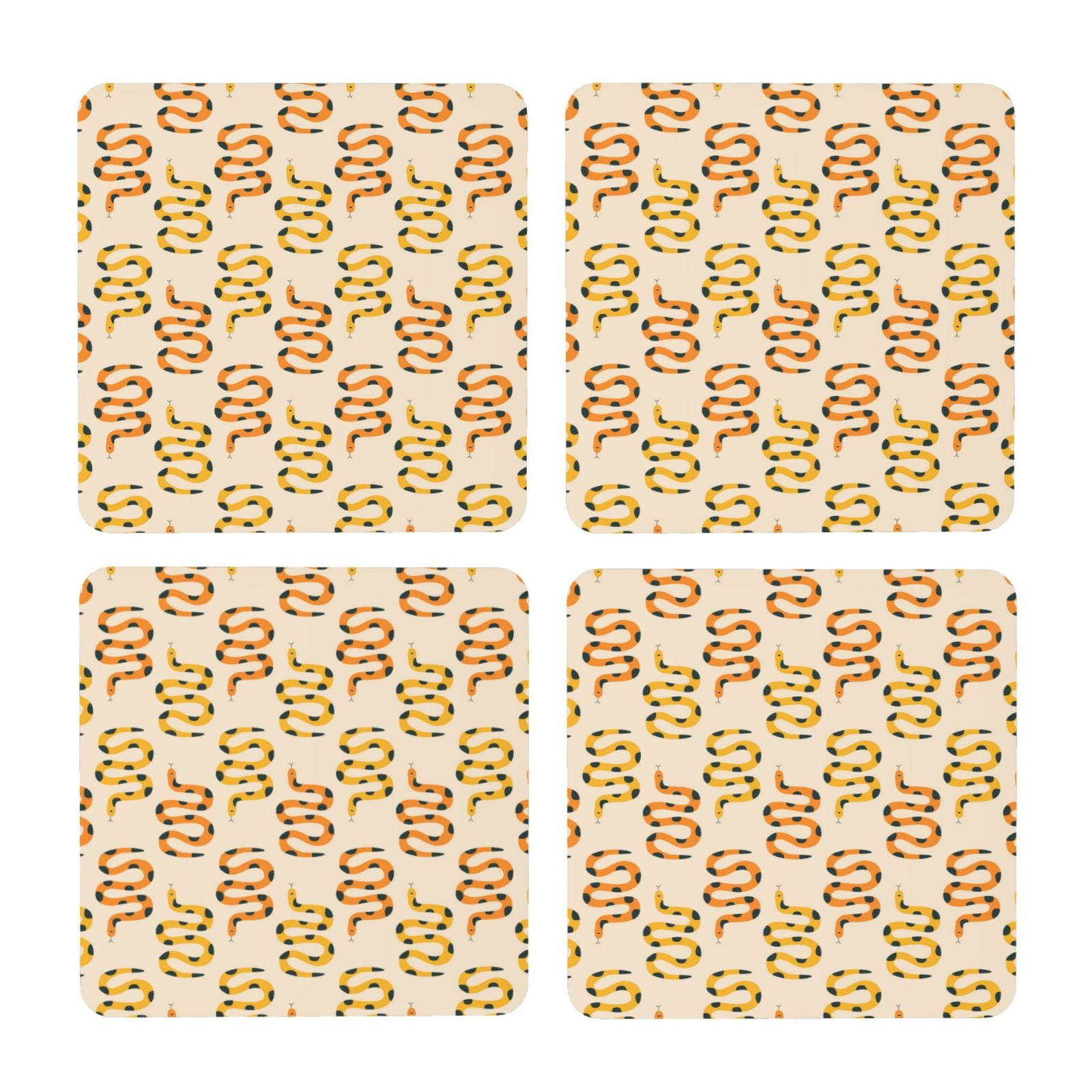 Zufioo Hand Drawn Snake 4 PCS MDF Cork Coasters,4 inches Round Cup