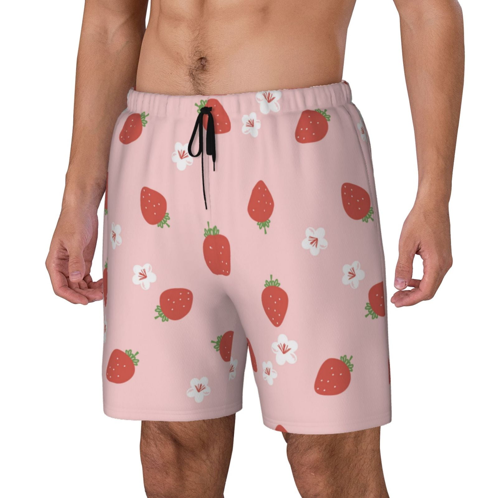 Zufioo Hand Drawn Strawberry Mens Swimsuit Trunks with Compression