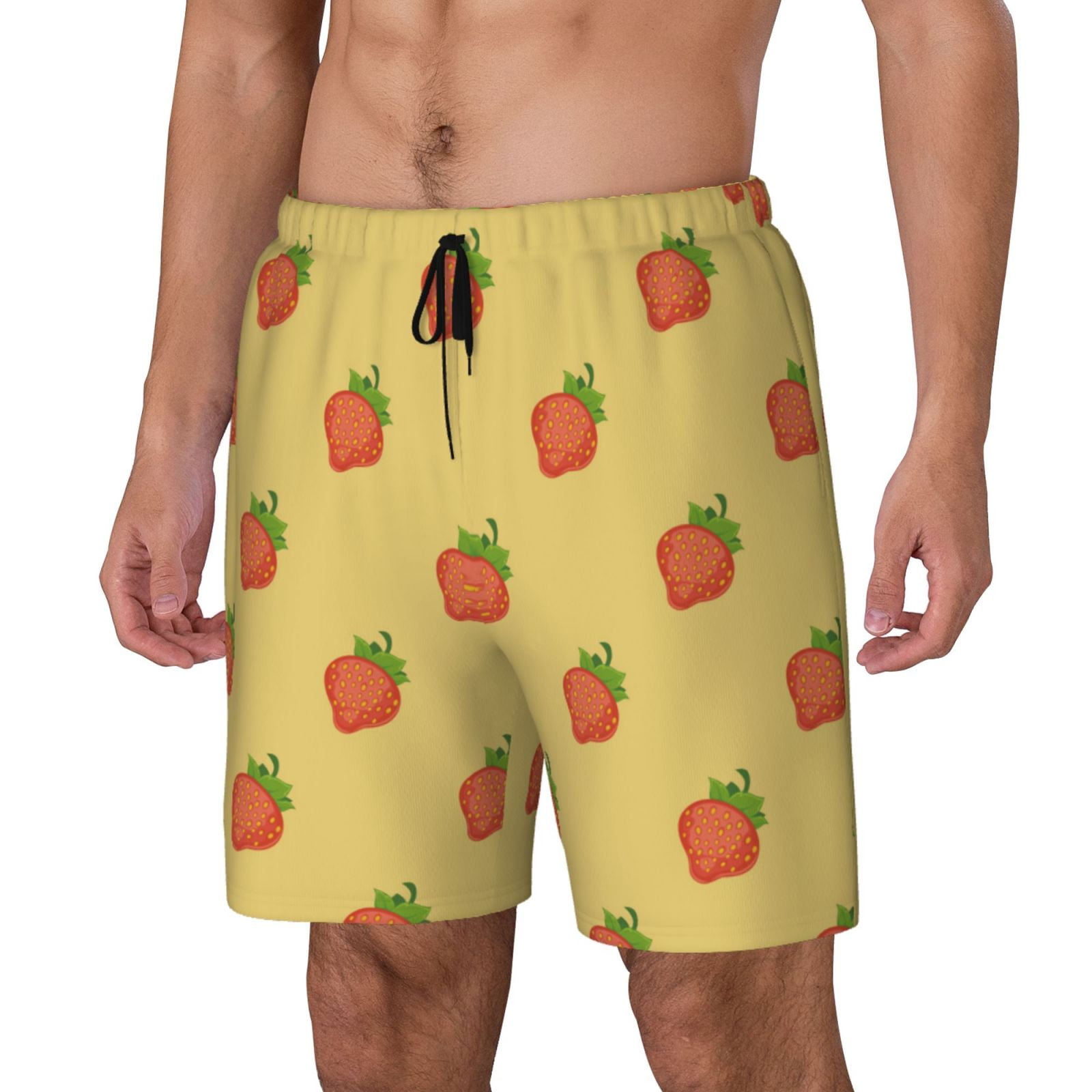 Zufioo Hand Drawn Strawberry Mens Swimsuit Trunks with Compression