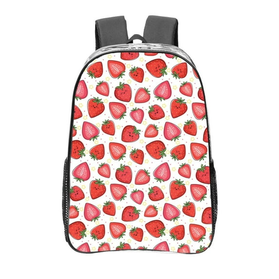 Zufioo Hand Drawn Strawberry Print Transparent Backpack, 16-inch PVC Waterproof Schoolbag, Suitable for Campus Work and Travel, Unisex